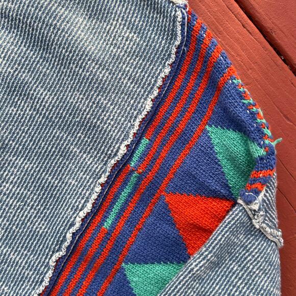 Free People Blue Aztec Boho Triangle Patchwork Crop Fit Slouchy Sweater Preppy S - Picture 7 of 10